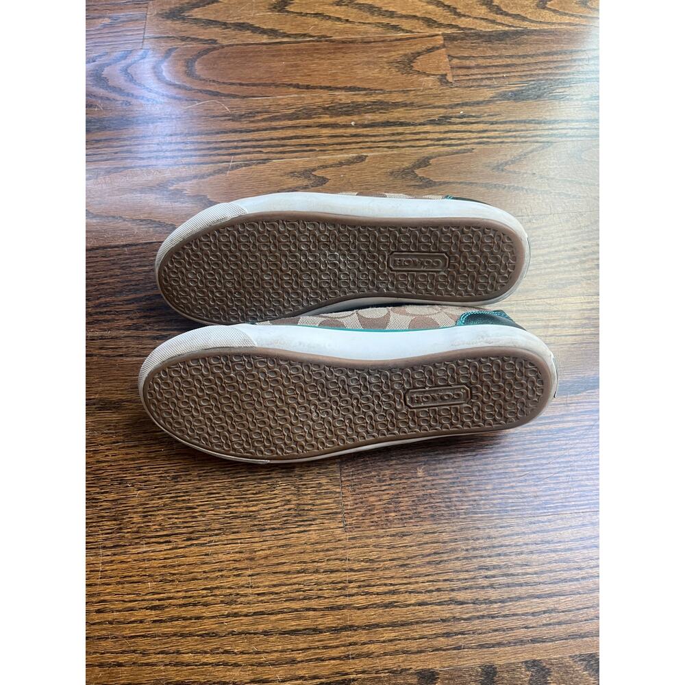 Coach Barrett womens brown signature logo sneakers with green trim Sz. 9 - Picture 3 of 7
